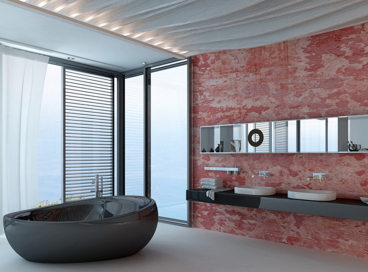 Ванная комната с элементами розового мрамора